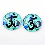 Yoga Theme Glass Cabochons, for DIY Projects, Half Round/Dome, Medium Turquoise, 25x6mm(X-GGLA-L011-25mm-20)