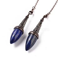 Natural Lapis Lazuli Dowsing Pendulums, with Red Copper Plated Brass Chains, Egg Charm, 250~255mm, Hole: 2mm(G-L524-06R-01)
