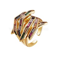Hug Hand Fingers Cubic Zirconia Cuff Ring, Real 18K Gold Plated Brass Open Ring for Women, Nickel Free, Colorful, US Size 6(16.5mm)(X1-RJEW-T016-35G-01)