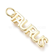 Brass Pendants, with Jump Rings, Long-Lasting Plated, Constellation/Zodiac Sign, Word, Taurus, 27x6.5x2mm, Hole: 4.5mm(ZIRC-I048-15G-08)