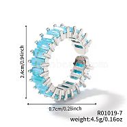 Brass Glass Cuff Rings, Open Rings for Women, Cyan(ZQ1341-7)