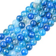 Natural Crackle Agate Bead Strands, Round, Grade A, Faceted, Dyed & Heated, Blue, 8mm, Hole: 1mm, about 47pcs/strand, 15 inch(G-K166-07F-8mm-06)