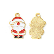 Christmas Alloy Enamel Pendants, Light Gold, Santa Claus Charm, White, 22x14x1mm, Hole: 1.8mm(ENAM-D047-10LG-06)