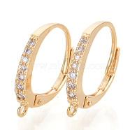 Brass Cubic Zirconia Leverback Earring Findings, with Horizontal Loop, Nickel Free, Real 18K Gold Plated, 17x14x2mm, Hole: 1mm, pin: 0.7mm(KK-S340-43G)