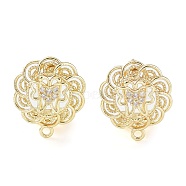 Hollow Butterfly Brass Micro Pave Cubic Zirconia Stud Earrings Finding, with Horizontal Loops, Cadmium Free & Lead Free, Real 18K Gold Plated, 18x15mm, Hole: 1.6mm, Pin: 0.8mm(KK-E083-15G)