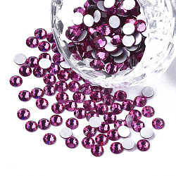 Glass Flat Back Rhinestone Cabochons, Back Plated, Faceted Half Round, Fuchsia, SS16, 3.8~4x1.5mm, about 1440pcs/bag(RGLA-S002-16SS-26)