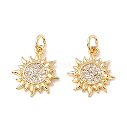 Brass Micro Pave Clear Cubic Zirconia Pendants, with Jump Rings, Cadmium Free & Lead Free, Long-Lasting Plated, Sun, Real 18K Gold Plated, 16x14x2mm, Hole: 3mm(X-ZIRC-P098-08G)