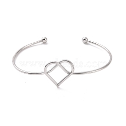 201 Stainless Steel Wire Wrap Heart Open Cuff Bangle, Torque Bangle for Women, Stainless Steel Color, Inner Diameter: 2-7/8 inch(7.2cm)(BJEW-P285-02P)