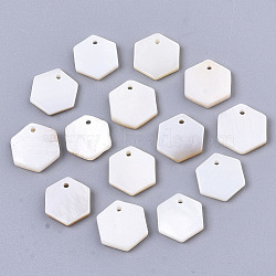 Natural Freshwater Shell Charms, Hexagon, Seashell Color, 9x8x1.5mm, Hole: 0.8mm(SHEL-R047-18)