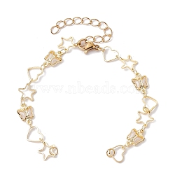 Handmade Butterfly Starfish Heart Brass Link Chain Bracelet Making, with Lobster Claw Clasp, Fit for Connector Charms, Golden, 6-1/8 inch(15.5cm)(AJEW-JB01150-19)