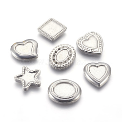 304 Stainless Steel Cabochon Settings, Mixed Shapes, Stainless Steel Color, Tray: 8~13mm; 15~18x14~16x2.5~3mm(STAS-L212-042)