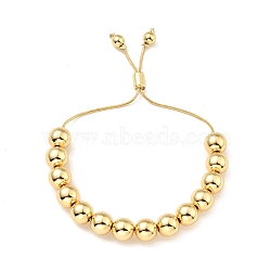 Rack Plating Brass Round Beaded Slider Bracelet for Women, Lead Free & Cadmium Free, Real 18K Gold Plated, Beads: 10mm, Inner Diameter: 1-1/4~2-3/4 inch(3.1~6.9cm)(BJEW-B066-01A-03)