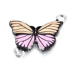 Printed Alloy Enamel Links Connectors, Butterfly Shape, Platinum, Pink, 14.5x20.5x2mm, Hole: 1.8mm(PALLOY-S118-16D)