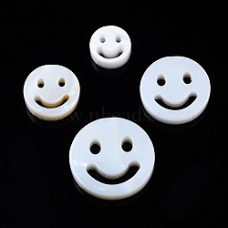 4Pcs 4 Sizes Natural Freshwater Shell Beads, Flat Round with Smiling Face, Creamy White, 1pcs/size(SHEL-N003-17-01)