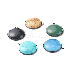 Handmade Natural & Synthetic Gemstone Pendants, with Gunmetal 304 Stainless Steel Settings, Half Round, 30x26.5x7.5mm, Hole: 2.2mm(PALLOY-JF00793)