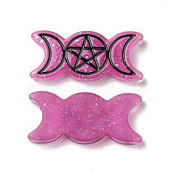 Resin Cabochons, with Glitter Powder, Religion, Triple Moon Goddess, Camellia, 32.5x15x4.5mm(RESI-G055-01A)
