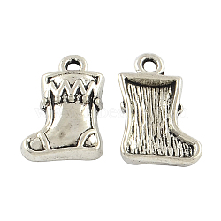 Tibetan Style Christmas Sock Alloy Pendants, Cadmium Free & Lead Free, Antique Silver, 17x11x3mm, Hole: 2mm, about 775pcs/1000g(TIBEP-Q050-13AS-RS)