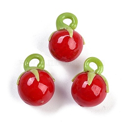 Handmade Lampwork Pendants, Tomato Charms, Red, 22~23x16~17x16~18mm, Hole: 3.5~5mm(LAMP-I029-04A)