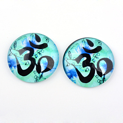 Yoga Theme Glass Cabochons, for DIY Projects, Half Round/Dome, Medium Turquoise, 25x6mm(X-GGLA-L011-25mm-20)