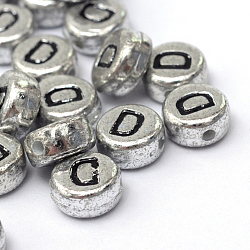 Plated Acrylic Horizontal Hole Letter Beads, Flat Round, Letter.D, 7x4mm, Hole: 1.3mm, about 3600pcs/500g(PACR-Q099-03D)