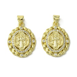 Brass Micro Pave Cubic Zirconia Pendants, Real 18K Gold Plated, Oval, 22x17.5x3.5mm, Hole: 4x3mm(KK-H472-53I-G)