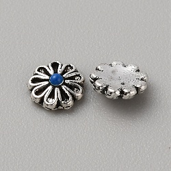 Tibetan Style Alloy Cabochons, with Enamel, Nail Art Decoration Accessories, Antique Silver, Flower, 5.5x2mm(MRMJ-WH0075-97B)