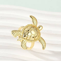 Sea Turtle Brass Cuff Rings for Women, Real 18K Gold Plated, Tray: 27.5x30.5mm,  Inner Diameter: Adjustable(RJEW-A059-06G)