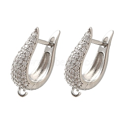 Rack Plating Brass Micro Pave Cubic Zirconia Hoop Earring Findings, Long-Lasting Plated, Lead Free & Cadmium Free, with Loop, Platinum, 20x13.5x5.5mm, Hole: 1.2mm, Pin: 0.8x11mm(EJEW-H143-07P)