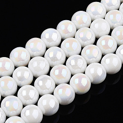 Electroplate Opaque Glass Beads Strands, AB Color Plated, Round, White, 9.5~10mm, Hole: 1.5mm, about 40~42pcs/strand, 14.76~15.12 inch(37.5~38.4cm)(GLAA-T032-P10mm-AB02)