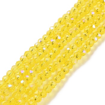 Electroplate Glass Beads Strands, Half Rainbow Plated, Faceted, Rondelle, Champagne Yellow, 4x3mm, Hole: 0.4mm, about 113~115pcs/strand, 41~42cm