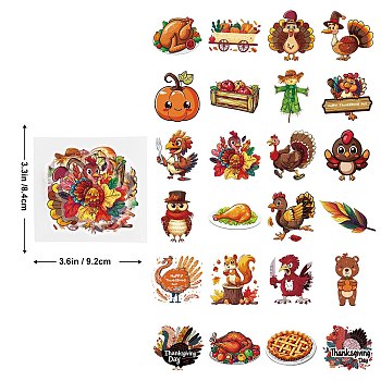 50Pcs Thanksgiving Day Cartoon PET Self-Adhesive Picture Stickers, for Water Bottles, Laptop, Luggage, Cup, Computer, Mobile Phone, Skateboard, Guitar Stickers Decor, Mixed Color, 27~50x50~58x0.1mm, 50pcs/set