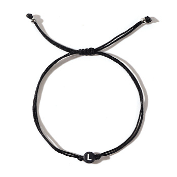 Acrylic Letter L Adjustable Braided Cord Bracelets for Men, Black