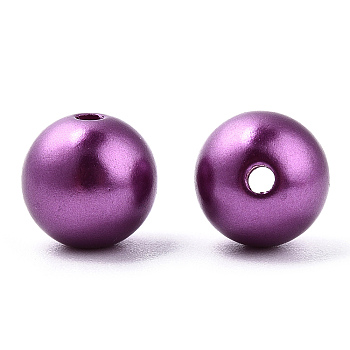 Spray Painted ABS Plastic Imitation Pearl Beads, Round, Purple, 8x9.5mm, Hole: 1.8mm, about 2080 pcs/500g