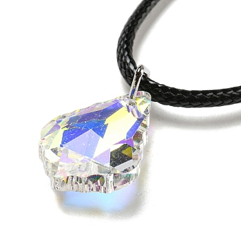 Waxed Cord Necklaces, K9 Glass Pendant Necklaces, Rhombus, Clear AB, 17.72 inch(45cm)