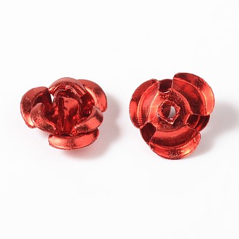 Flower Aluminum Beads, Red, 7x4mm, Hole: 1mm