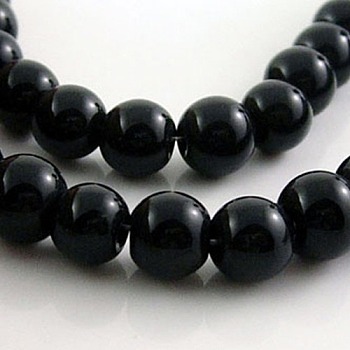 Glass Beads Strands, Round, Black, about 6mm in diameter, hole: 1mm, about 50pcs/strand, 13 inch