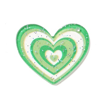 Transparent Plastic Pendants, Random Hole Left or Right, with Sequin, Heart, Lime, 28.5x30x1.5mm, Hole: 1.5mm
