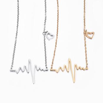 304 Stainless Steel Pendant Necklaces, Heartbeat, Mixed Color, 18.1 inch(46cm)
