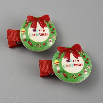 Cute Christmas Acrylic Alligator Hair Clips, Hair Accessories for Girl, Christmas Wreath, 36.5x29.5x10mm