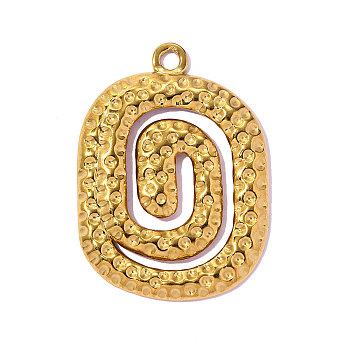 Hammered 304 Stainless Steel Pendants, Hand Polished Spiral Oval Charm, Ion Plating(IP), Long-Lasting Plated, Real 18K Gold Plated, 34x25mm,Hole:2.40mm