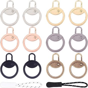 Nbeads 12Pcs Alloy Zipper Puller, 12Pcs Plastic Zipper Puller, with Nylon Cord, Garment Accessories, Mixed Color, Alloy Zipper Puller: 38x27.5x3.2mm