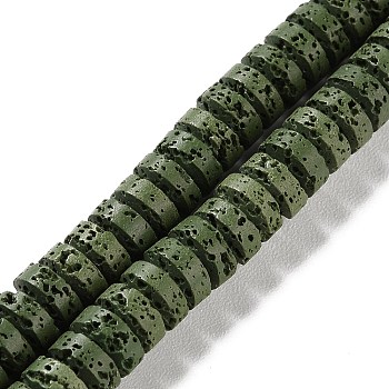 Synthetic Lava Rock Dyed Beads Strands, Rondelle, Dark Olive Green, 8~8.5x4mm, Hole: 0.7mm, about 90pcs/strand, 14.96''(38cm)