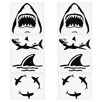 8 Sheets 4 Styles PET Waterproof Car Stickers, Self-Adhesive Decals, for Vehicle Decoration, Shark Pattern, 55~102x30~100x0.1mm, 2 sheets/style