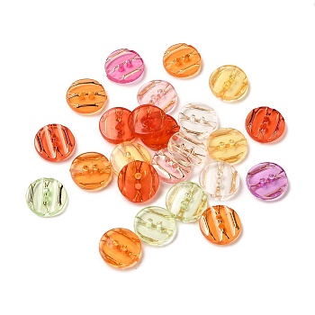 Transparent Acrylic Buttons, Plastic Sewing Buttons for Costume Design, 2-Hole, Dyed, Flat Round, Mixed Color, 13x3mm, Hole: 1mm