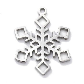 Christmas Theme Anti-Tarnish 304 Stainless Steel Pendants, Laser Cut, Stainless Steel Color, Snowflake, 22x17x1mm, Hole: 1.5mm