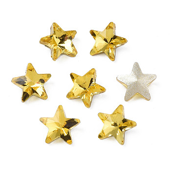 Glass Rhinestone Cabochons, Nail Art Decoration Accessories, Faceted, Star, Gold, 7.5x8x3.5mm