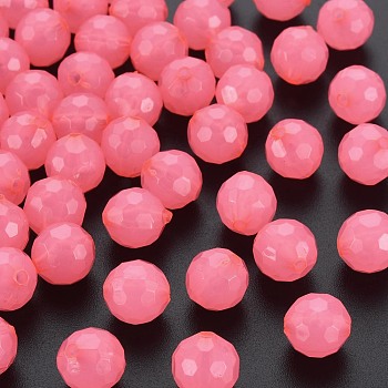 Imitation Jelly Acrylic Beads, Faceted, Round, Hot Pink, 10x9.5mm, Hole: 1.8mm, about 890pcs/500g