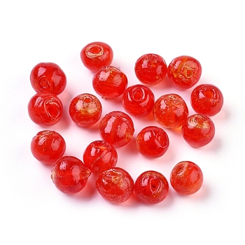 Handmade Silver Foil Glass Beads, Round, Red, 7.5~8.5mm, Hole: 1mm