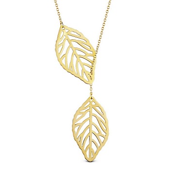 SHEGRACE Fashion Filigree 925 Sterling Silver Pendant Lariat Necklace, with Leaves Pendant, Real 24K Gold Plated, 15.7 inch(40cm)
