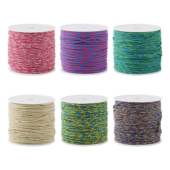 Pandahall 6 Rolls 6 Colors Cotton Braid Thread, with Spool, Round, Mixed Color, 1.2mm, about 21.87 Yards(20m)/Roll, 1 roll/color